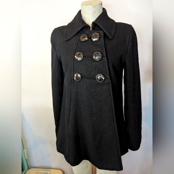 Black swing coat, wool blend woman's Size Medium - Picture 1 of 12